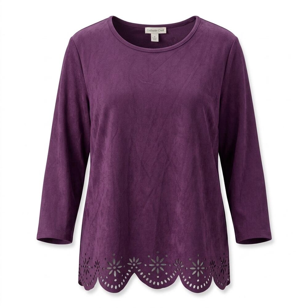 Coldwater Creek Faux Suede Embroidered Crew Neck Knit Top Women Size 2X